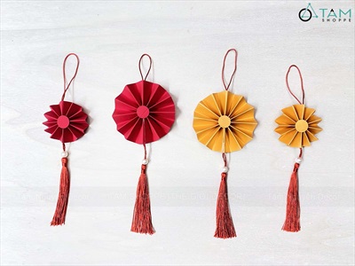 Phụ kiện treo Tết Quạt giấy nhung Vàng Đỏ mini [Cute] 5 - 7cm PKT-TET-14